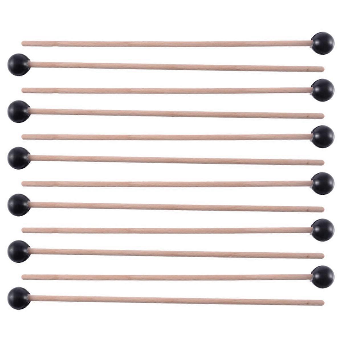 2Pcs Soft Rubber Head Sticks Wood Handle Bell Mallets Black