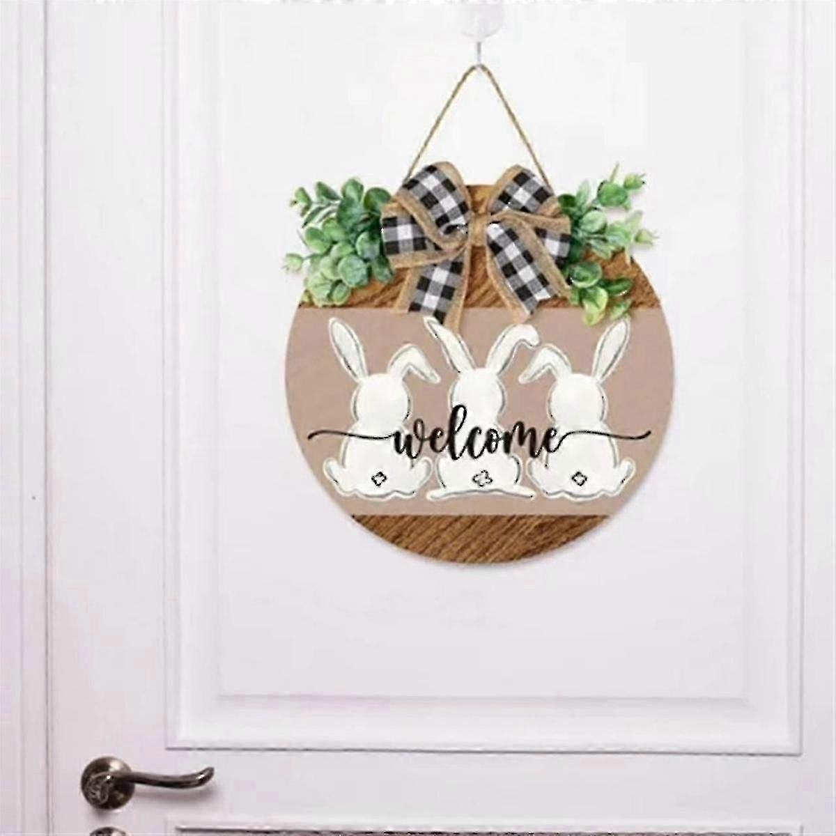 Panneau suspendu en bois de Pâques mignon, Lapin lapin Décoration de porte de bienvenue avec arc, Pâques rustique 30 X 30cm