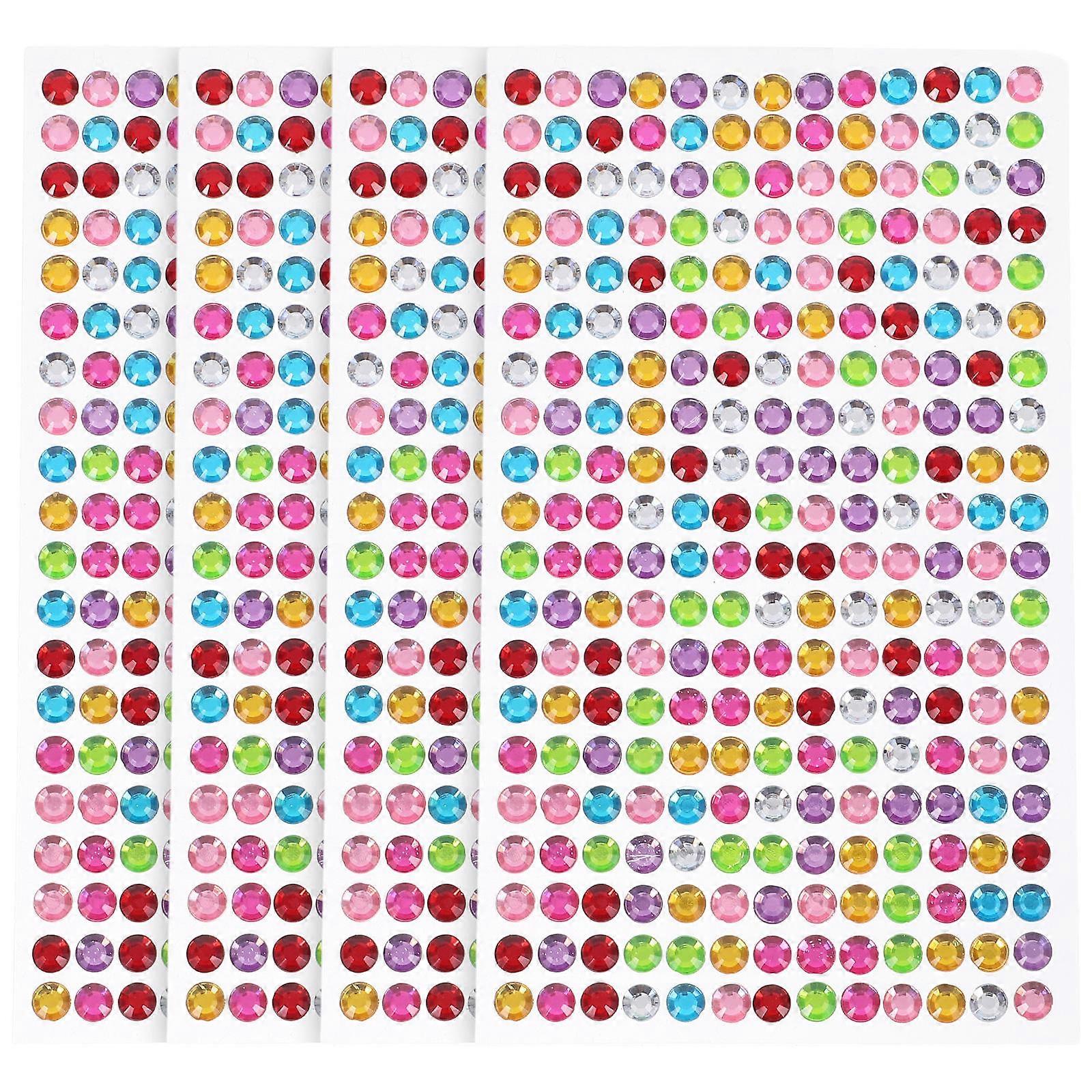 Face Gems Stick On Rhinestone Sticker For Nails Face Diy Decoration Round Multi-Colored 4 Sheets