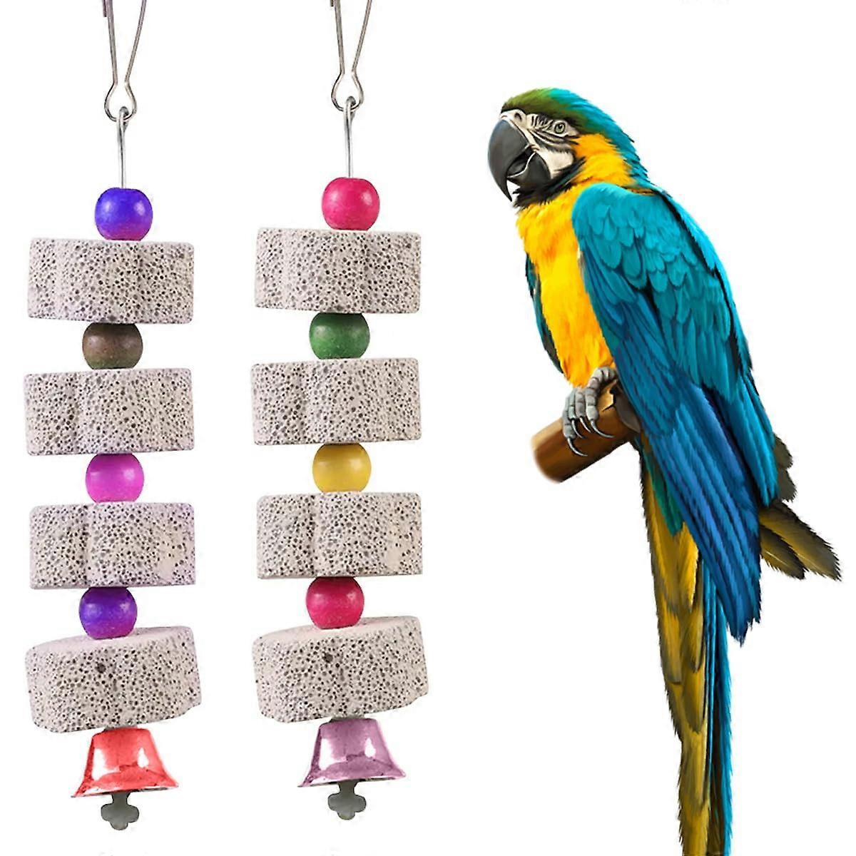 Bird Chew Toy, 2 Pieces Bird Beak Whetstone with Bell for Cockatoo Budgie Parakeet