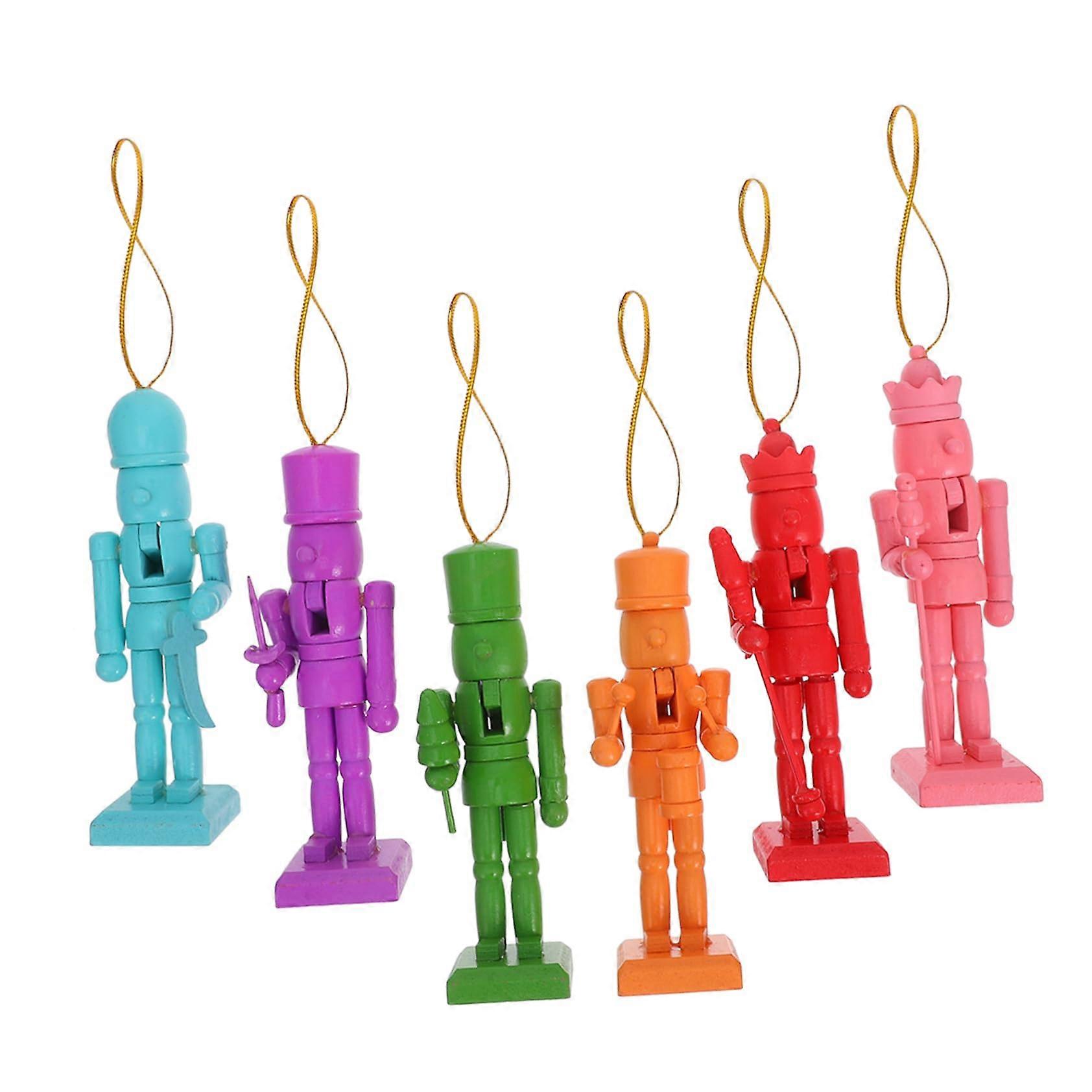 6 Pieces Small Christmas Nutcracker Wooden Figures Christmas Tree Ornaments Classic for Festive Occasions and Home Decorations