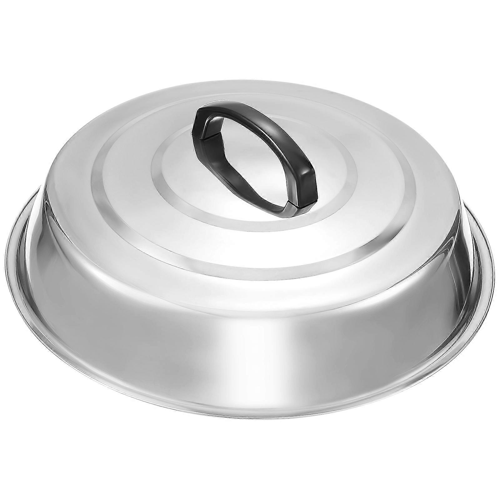 Steaming Lid Stainless Steel Pot Lid Round Basting Cover Steaming Cover Cookware for Flat Top Griddle Grill Silver Anti-Scalding Handle 1Set