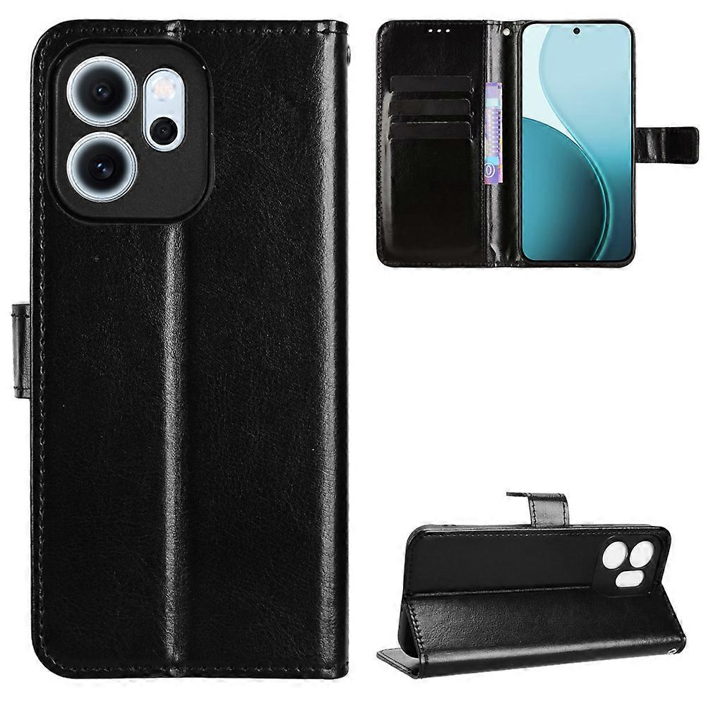 Compatible For Oppo Reno 14F 5G PU Leather Case with Strap Crazy Horse Texture Phone Wallet Cover