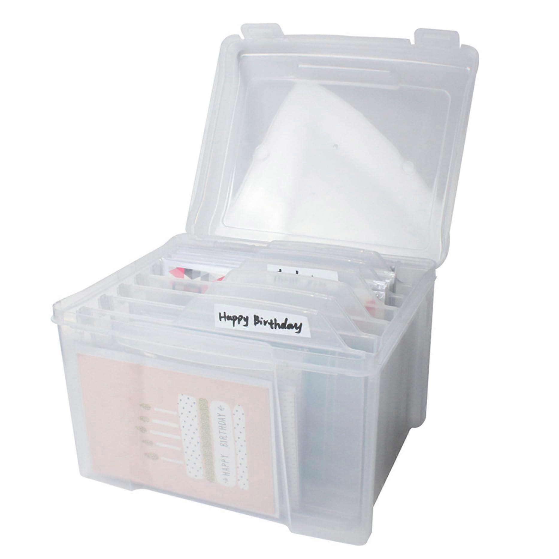 Greeting Card Organiser with 6 Removable Dividers Transparent Photo Storage Box