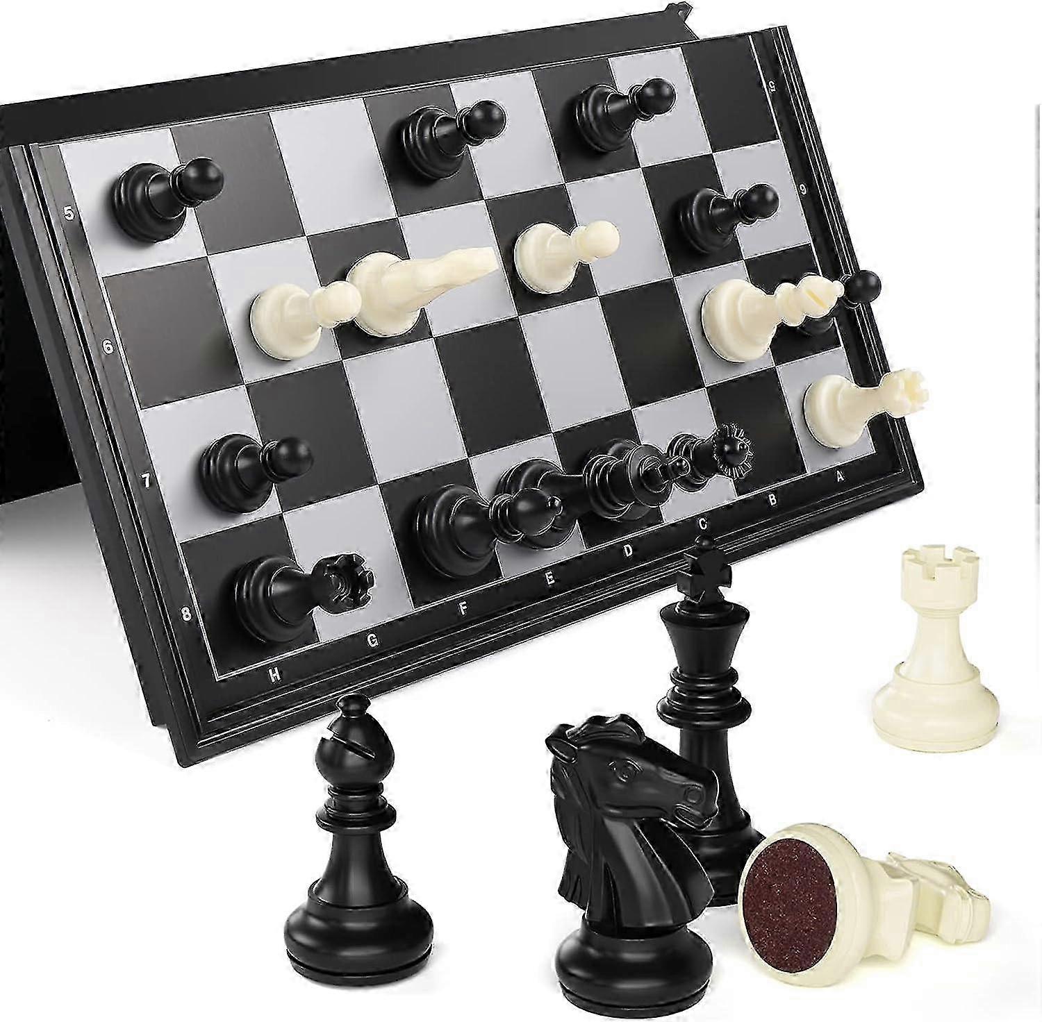 Magnetic Chess Set, 2525CM Plastic Chess Board, Foldable Travel Chess Board with Double Chess Pieces, Toy Chess Game Educational Logic Tactical Game
