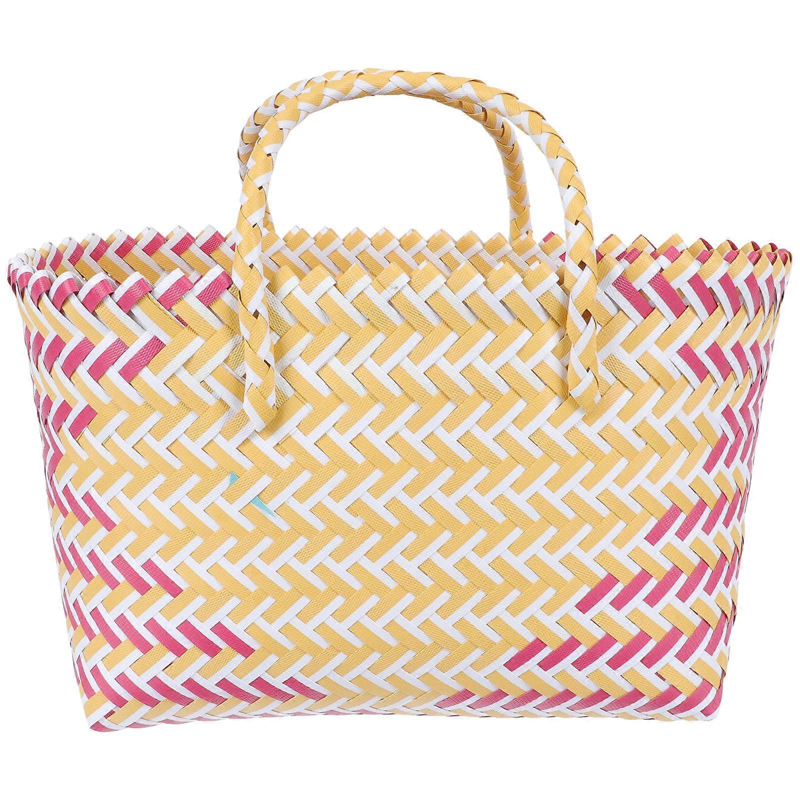 Fashionable Striped Handwoven Bag for Storage Assorted Color Plastic Strong and Durable 1PC