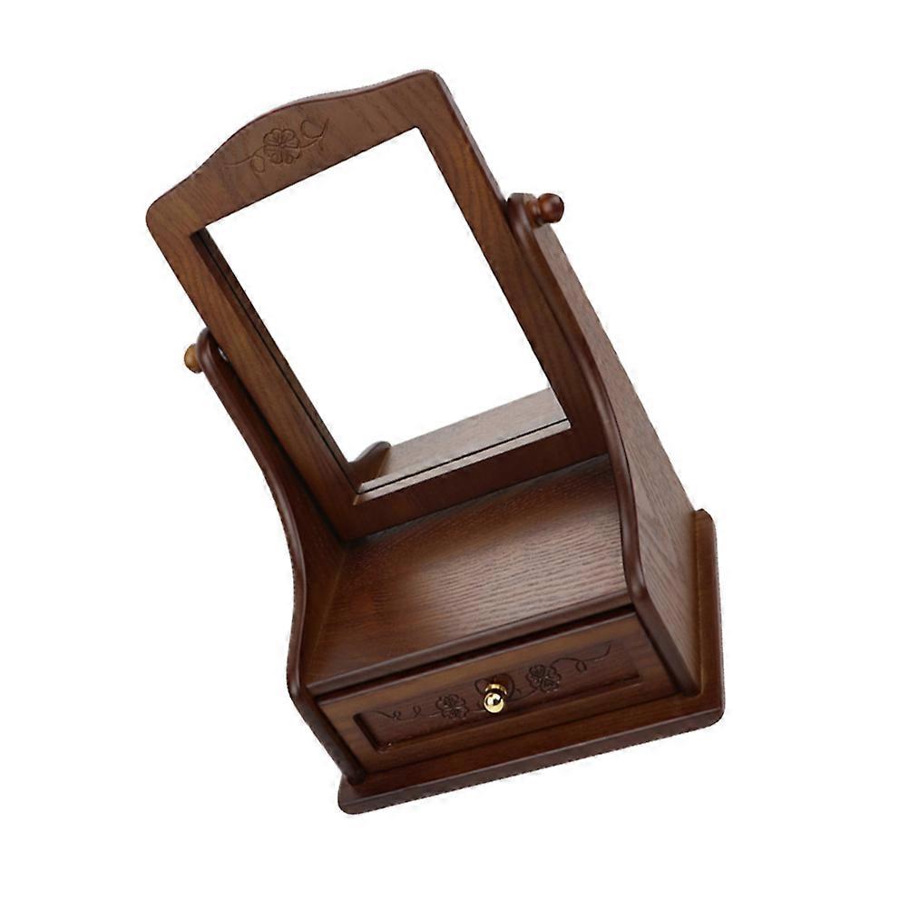 Table Vanity Mirror Vintage Style Angle Adjustable Table Standable Mirror Home Use Brown 34X24.1X17CM High Clarity Reflection 1Pcs