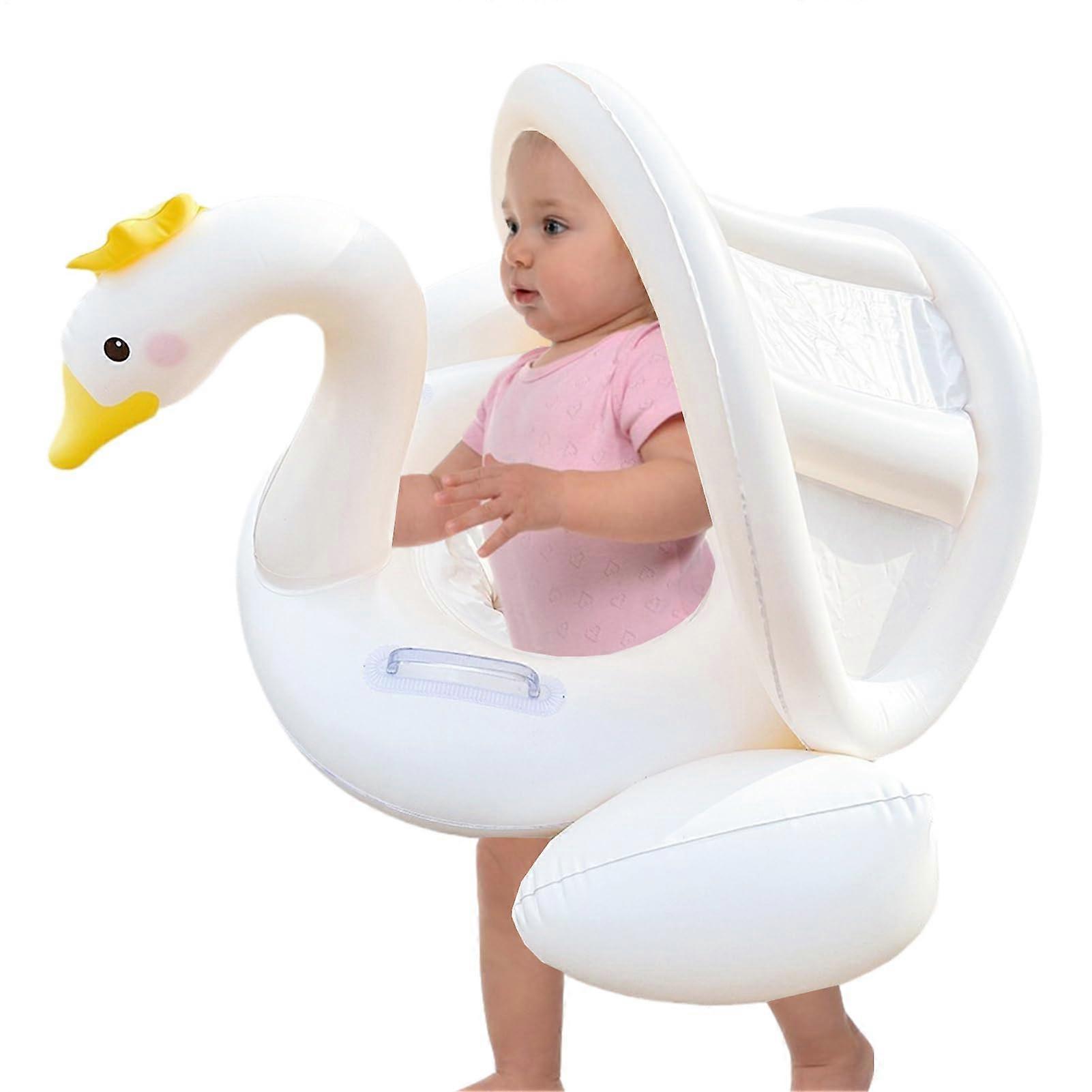 Inflatable swim ring with builtin sunshade, foldable and, for gardens, lakes, beaches, family gatherings – Sunshade Swan.