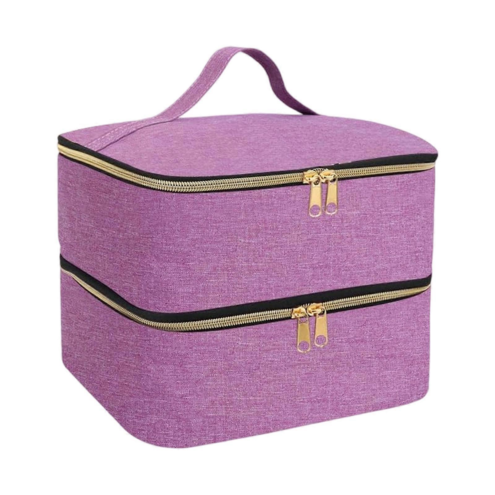 Professional Manicure Set Storage Case Portable for Polish Bottles Lamp Tool Double Compartment Protective Organizers Purple