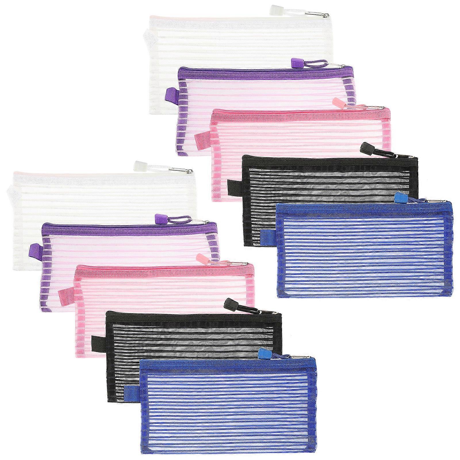 Large Pencil Pouch with Mesh Design for Storage Use Lightweight and Durable Polyester 10 Pieces Assorted Color
