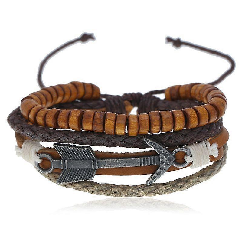 Alloy Arrow Cowhide Bracelet - Alloy Arrow Multi-Layer Wood Bead Bracelet - Alloy arrow wood bead beaded bracelet