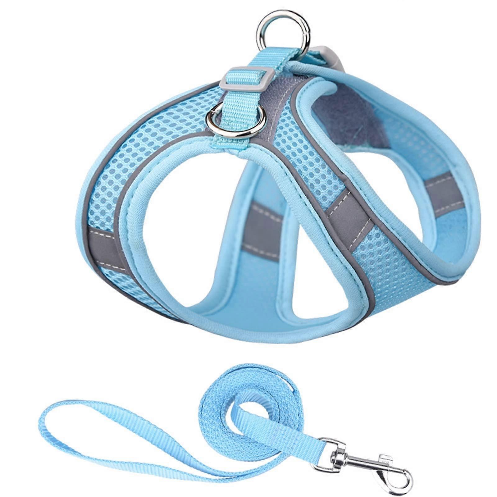 Reflective Dog Harness with Leash, Adjustable Nylon, Breathable Collar for Chihuahua, Small and Large Dogs, Size S, Blue, Model 6-A