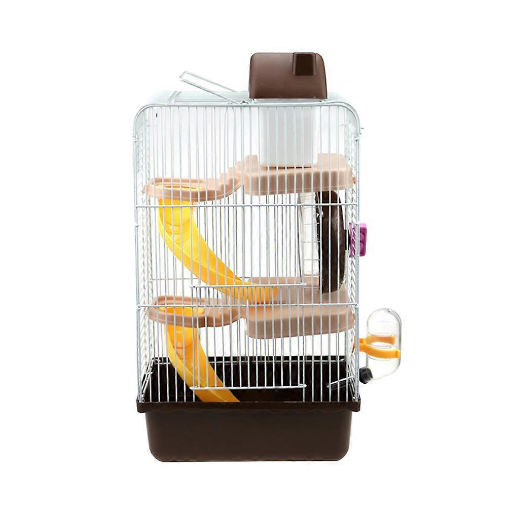 Luxury 3 Layer Hamster Villa Cage with Running Wheel & Leakproof Water Jug for Small Pets