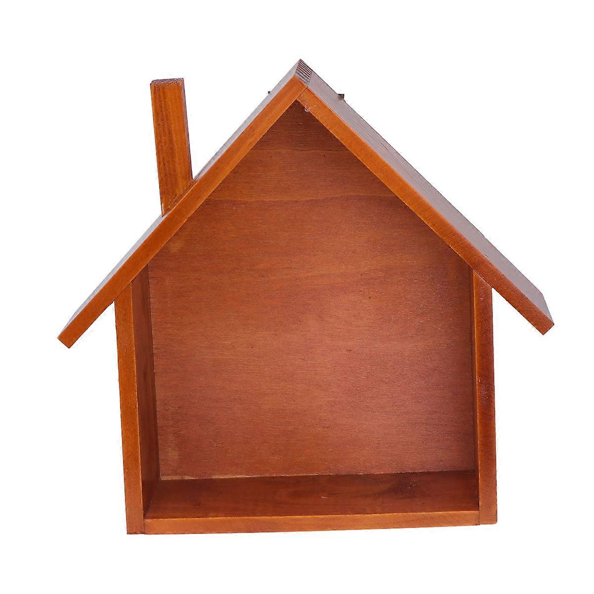 Brown Small House Shaped Wall Shelf for Bedroom Living Room Made of Timber Sturdy and Storage Solution