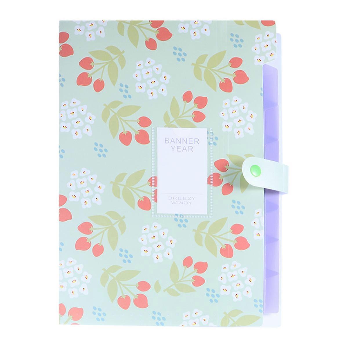 8 Pocket Plastic Expanding File Folders A4 Letter Size Snap Closure Accordion Folder Floral Printing Document File Folder (Light Green)
