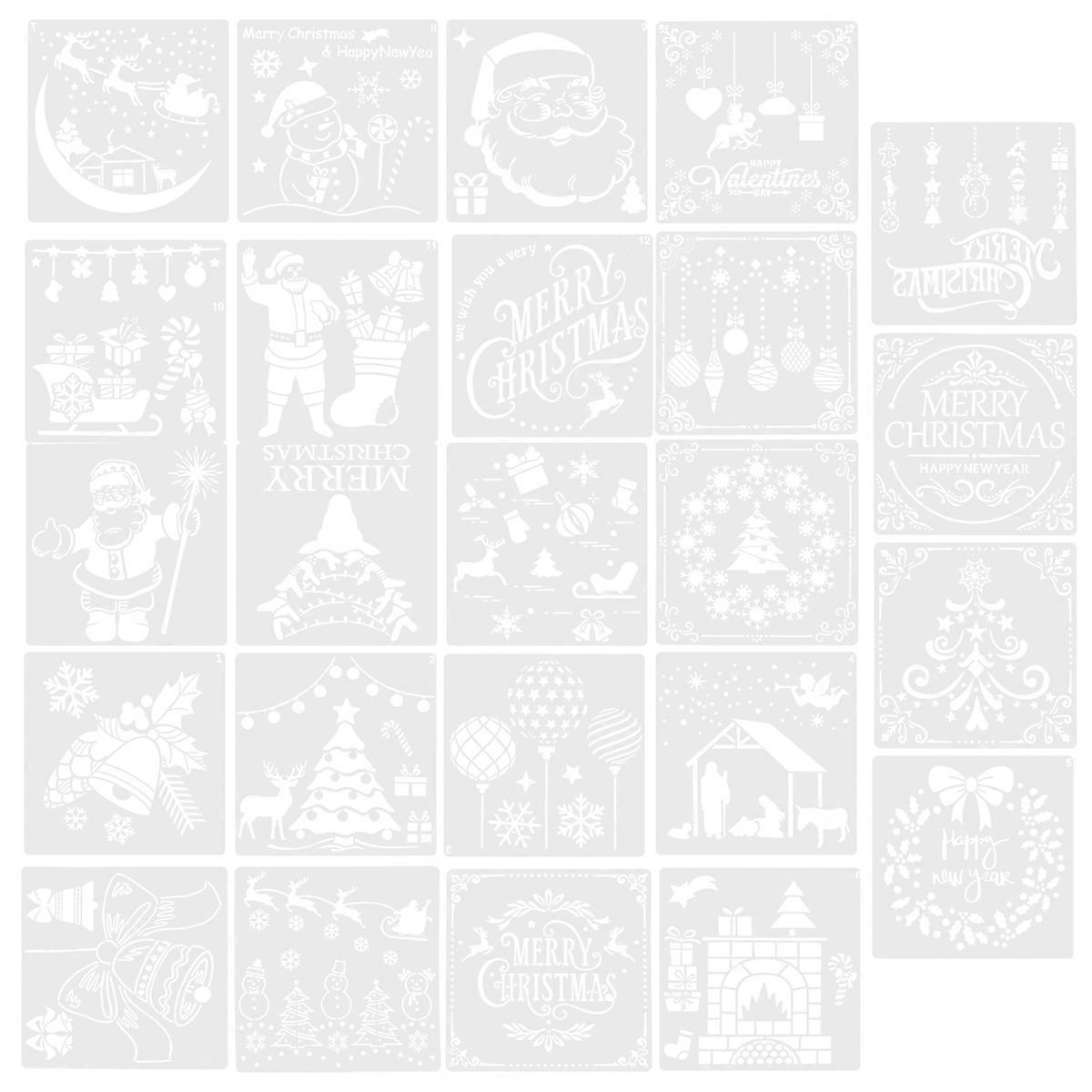 Drawing Stencil Template for School Projects Christmas Craft Activities PET Material 5.11X5.11X0.04in Reusable 24Sheets