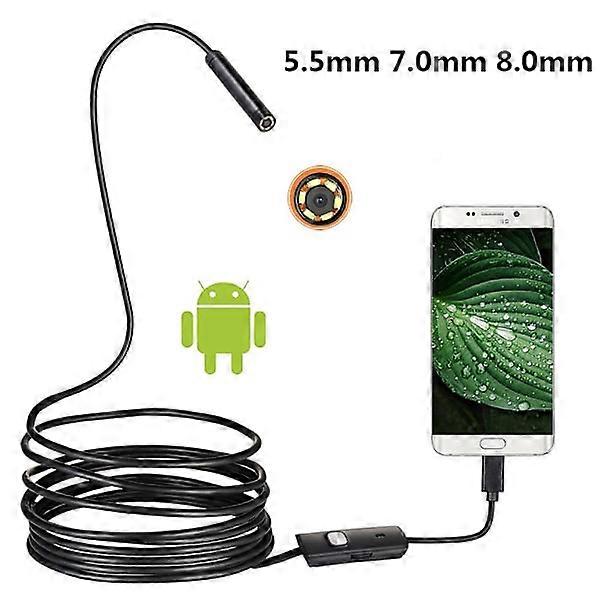 USB endoscope for OTG Android phone, PC, 5.5/7/8 mm borescope inspection camera waterproof with Micro USB, 6 LED lights