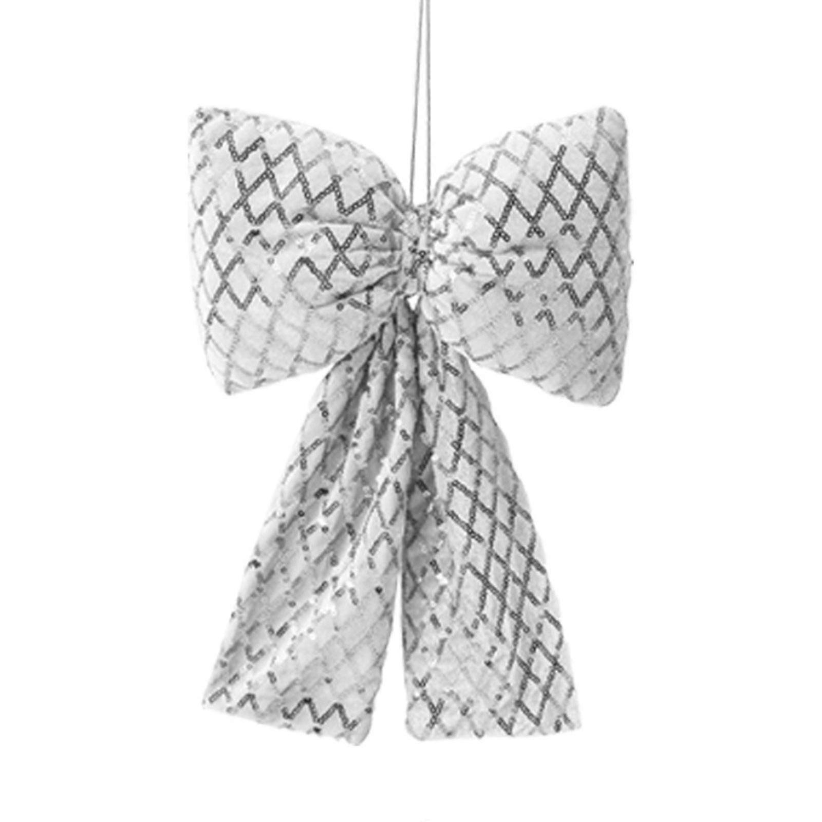 בד חג המולד Bowknot תליית קישוט עם משבצות מנצנצות עיצוב למסיבת חג המולד בית חג מבטא כסף S