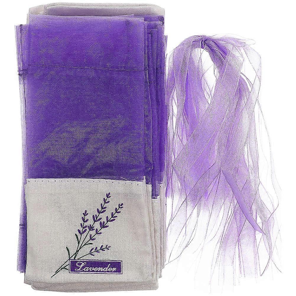 Lavender Print Sachets 50Pcs Drawstring Storage Pouch For Home Decor And Festival Atmosphere In Purple Cotton Material