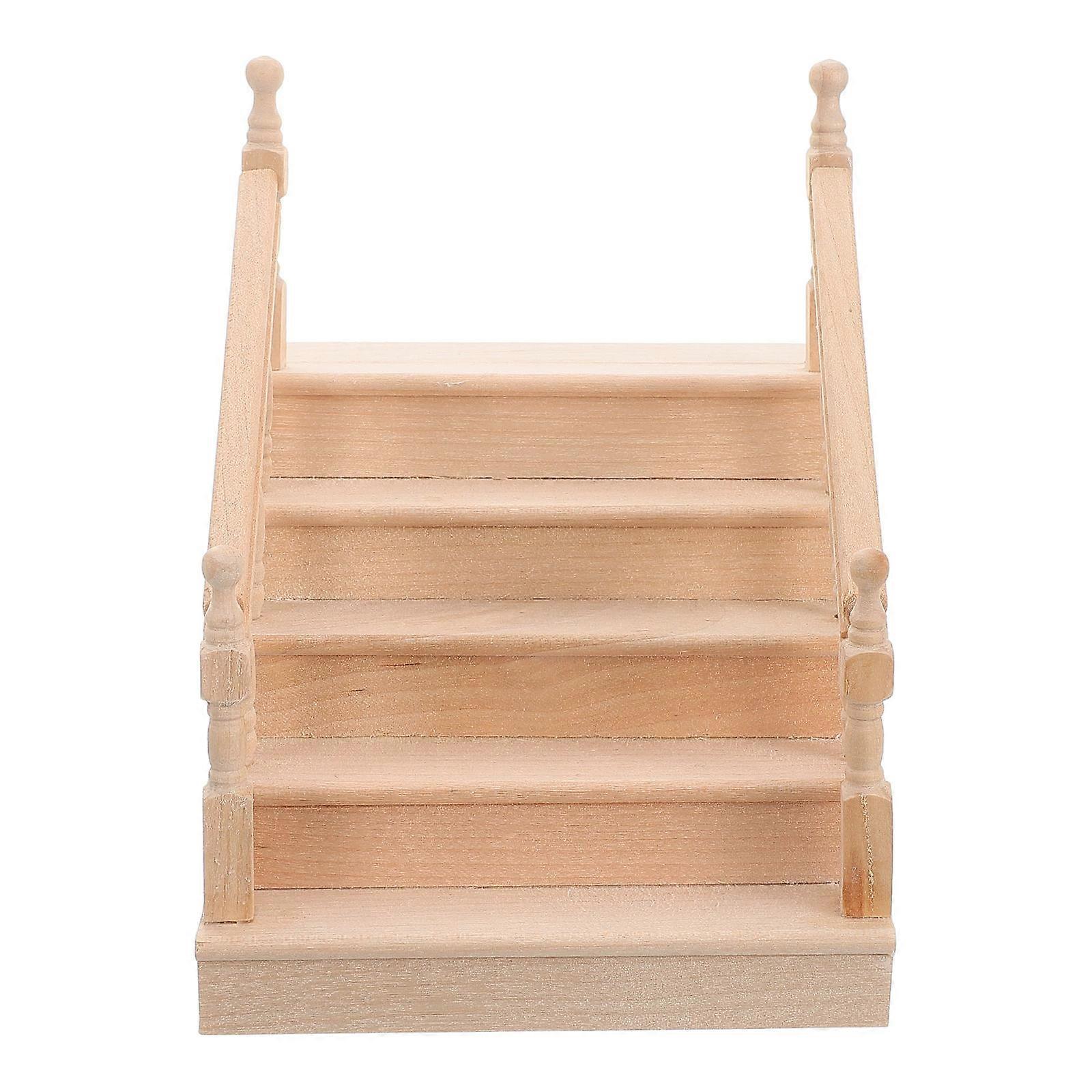 Realistic Miniature Dollhouse Furniture Staircase With Handrails For Imaginative Play Light Brown 1Pcs