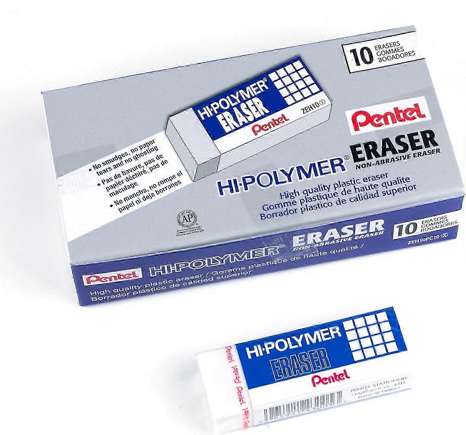 2025 Pentel Hi-Polymer Block Eraser, Large, White, Pack of 10 ZEH-10 Erasers
