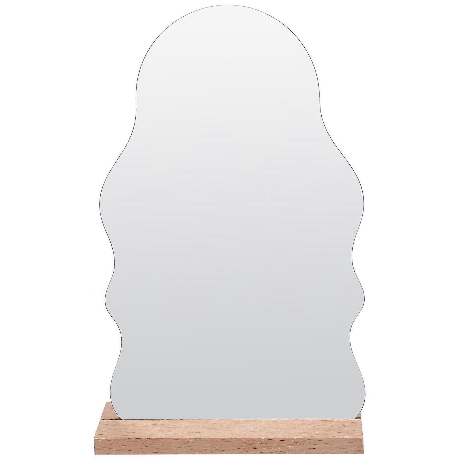 Acrylic Makeup Mirror Irregular Shape Desktop Mirror for Ladies Wooden Base Makeup Reflection 1Set