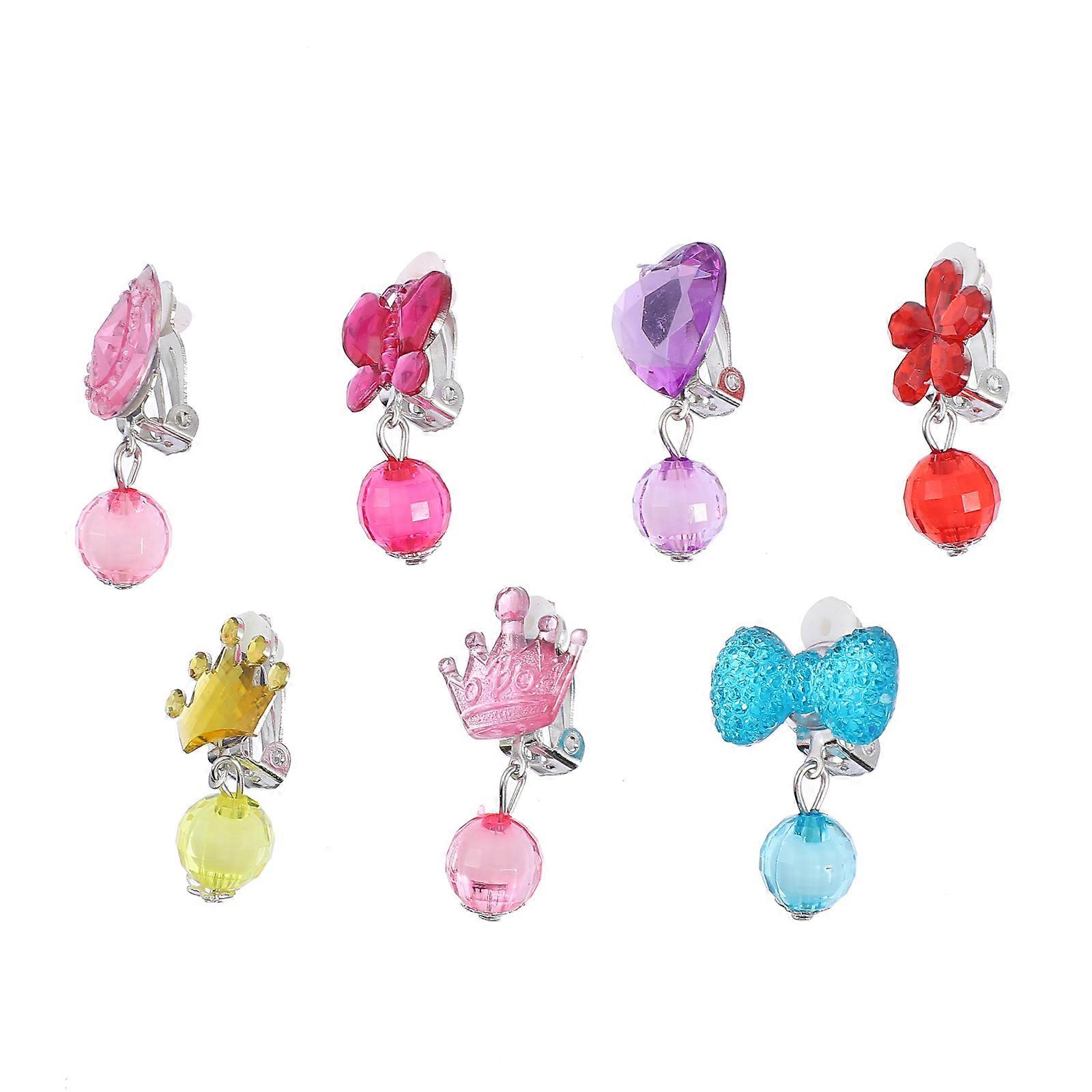 Assorted Color Clip-On Earrings Set For Girls 7 Pairs Durable Non-Fading Jewelry Perfect For Daily Wear And Events
