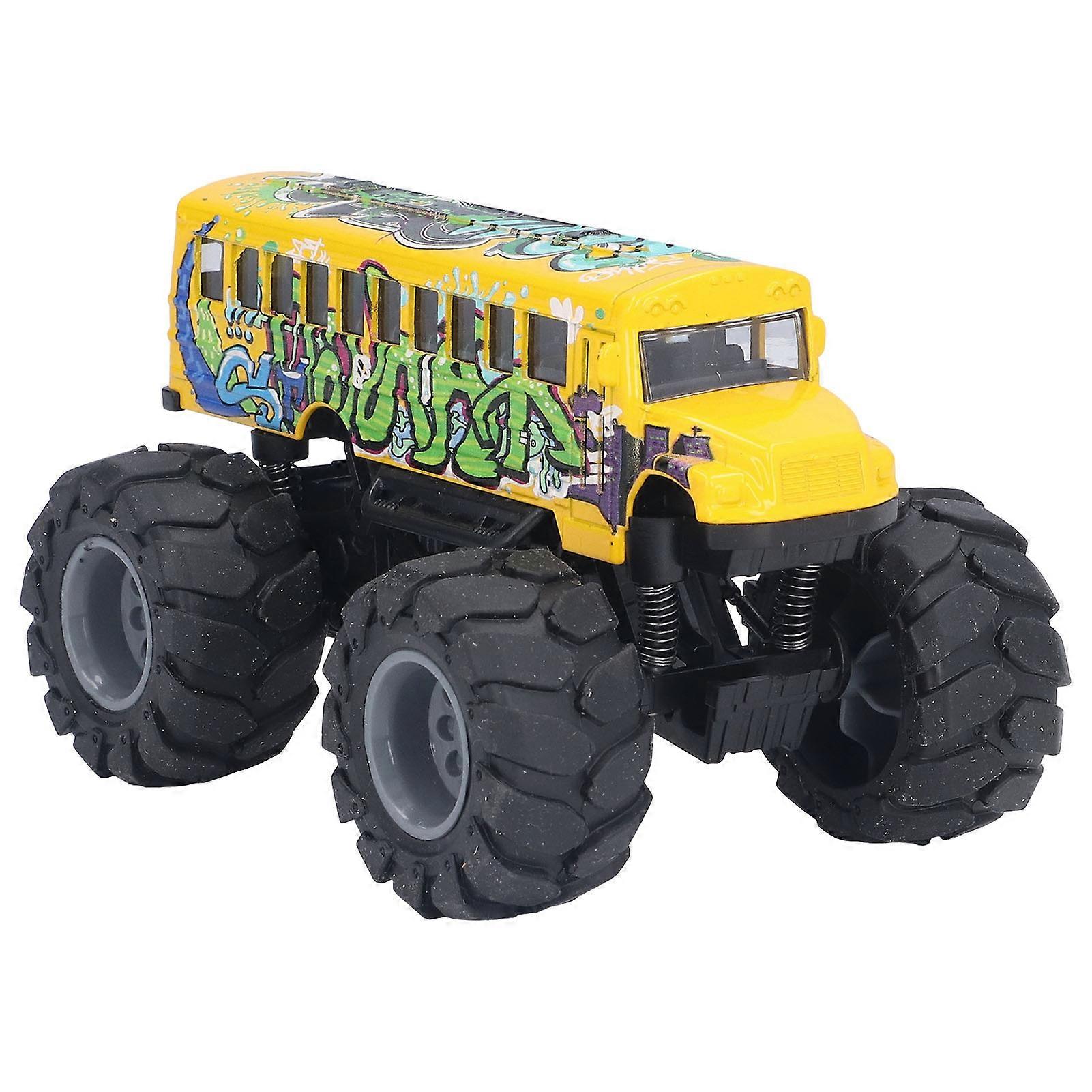 1:43 Scale Bus Car Model Alloy Large Wheels High Simulation Pull Back School Bus Toy Graffiti Yellow