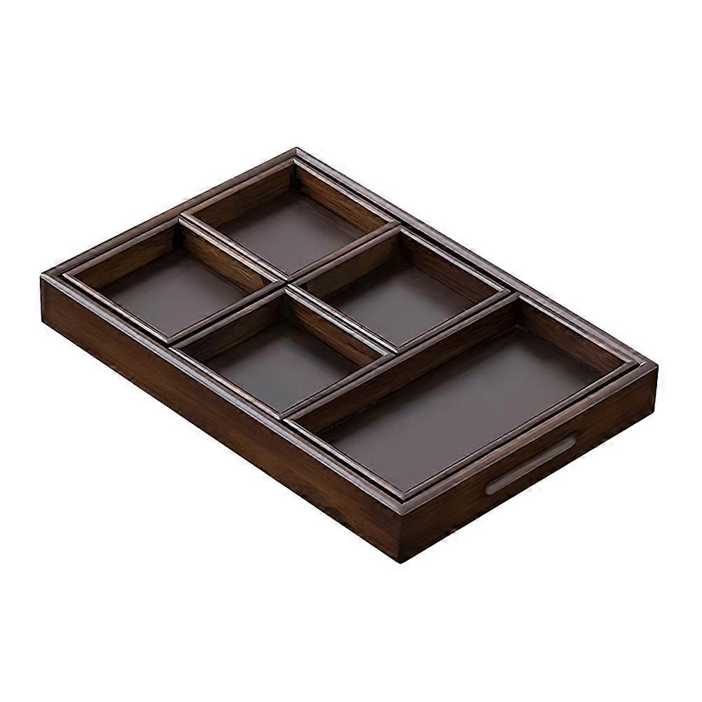 Trays For Coffee Table 1 Set Wooden Divided Serving Tray Kitchen Coffee Table Use Dark Red Simple Design Snack Storage 6Pcs