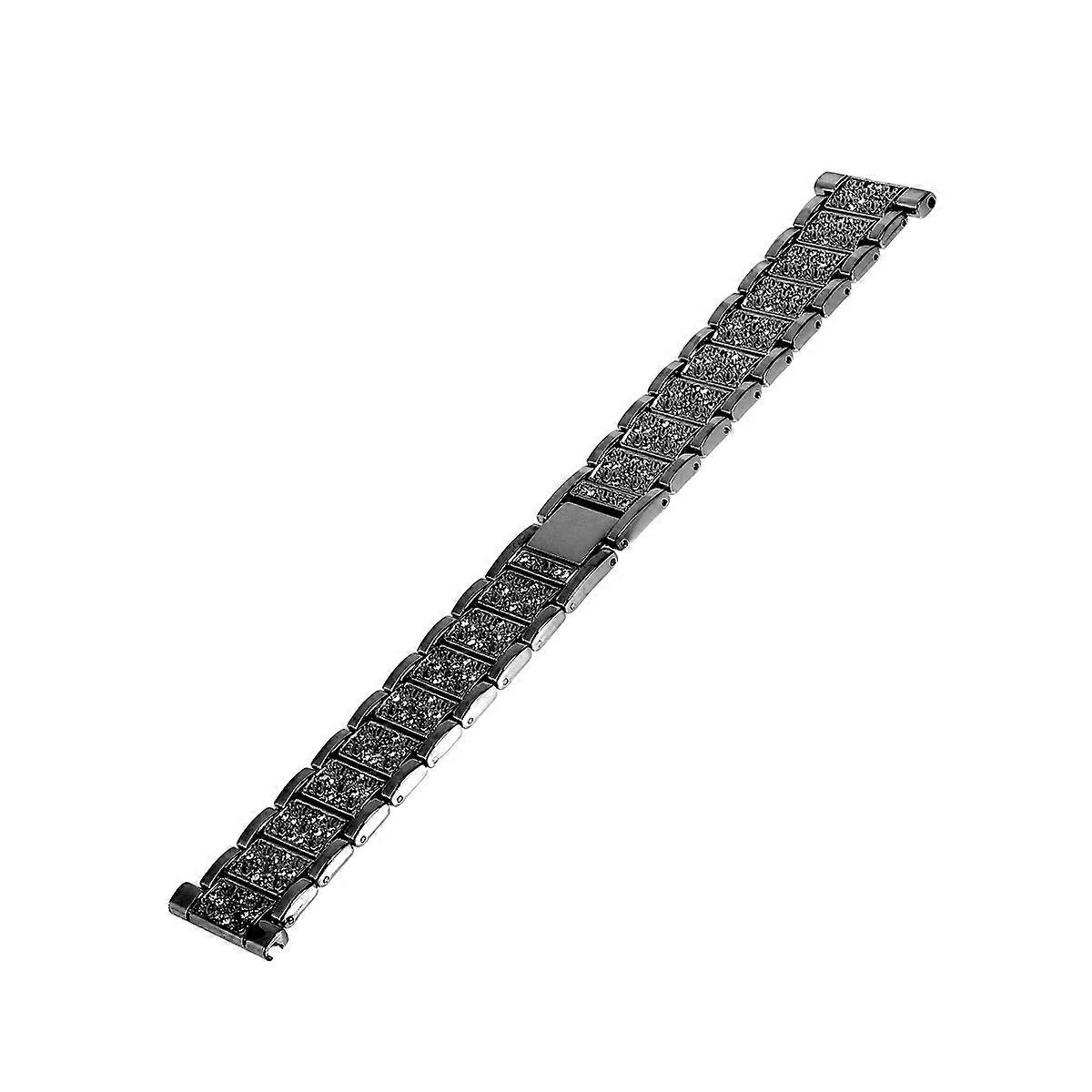 Stylish Stainless Steel Watch Strap with Black Alloy and Rhinestone for Adjustable