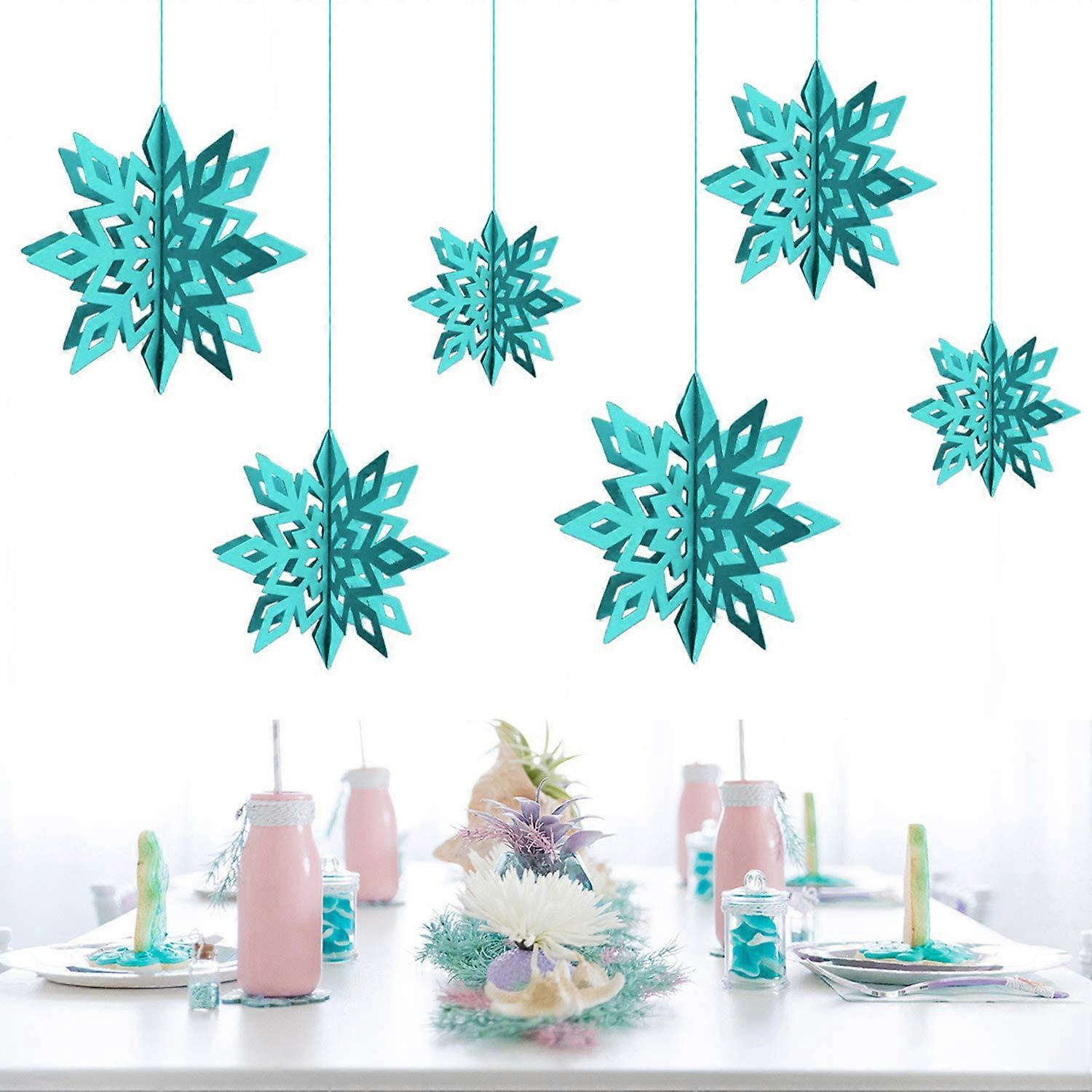 6 Pieces Christmas Snowflake Party Hanging Snowflake 3D Artificial Snow Paper Decoration Xmas Festival Decor Accessories (Blue)