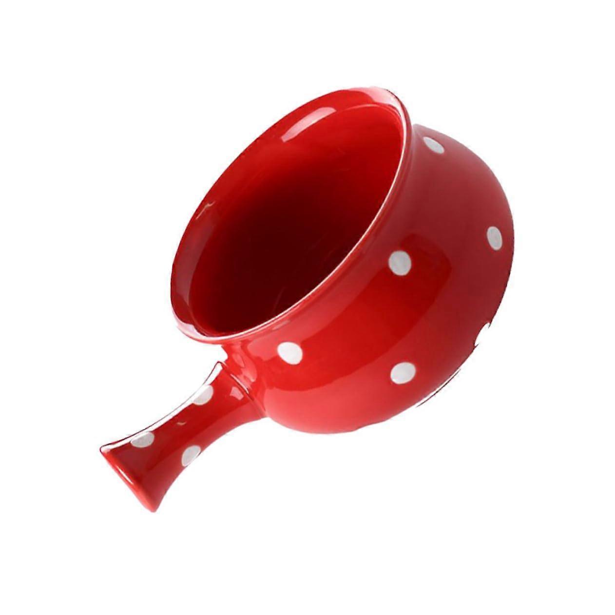 Ceramic Noodle Soup Bowl with Handle for Kitchen Breakfast Pasta Serving Red Porcelain