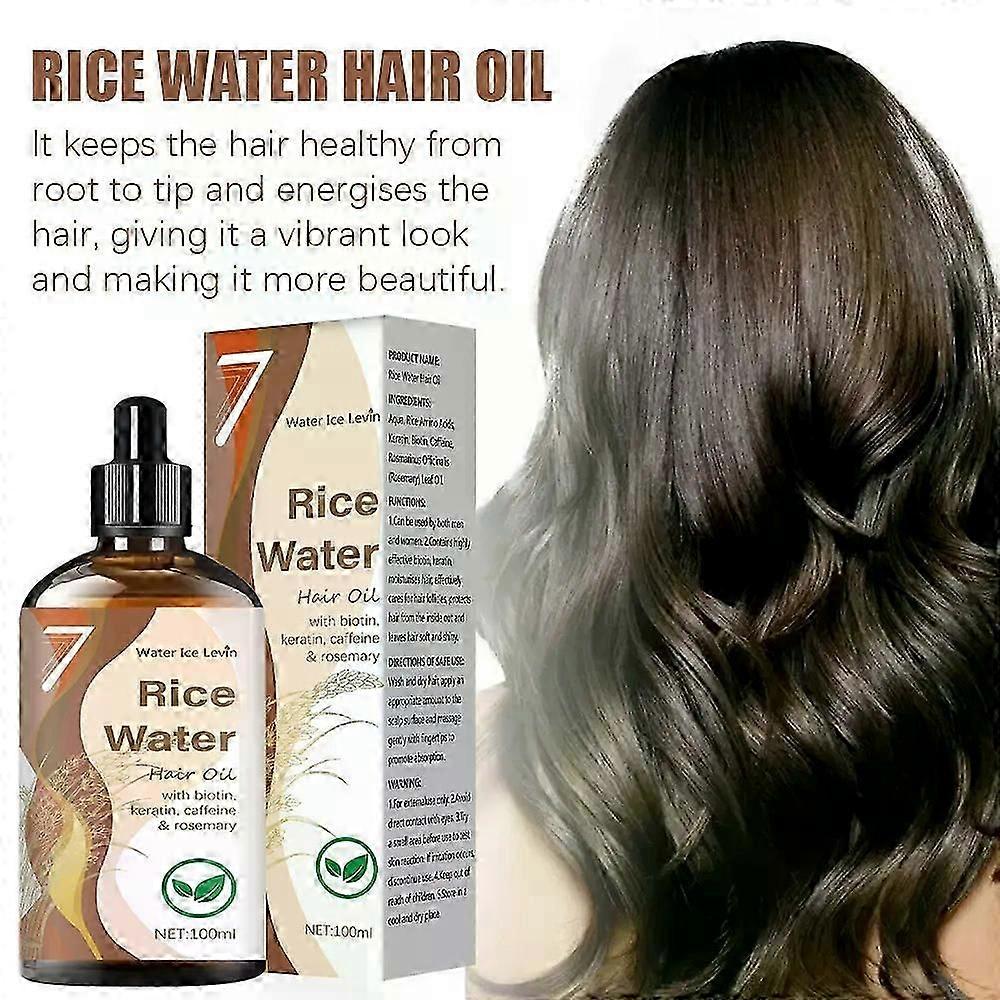 Huile capillaire à l’eau de riz pour la croissance des cheveux - infusée de romarin, de biotine, de caféine, de kératine, d’huile capillaire non grasse pour des cheveux naturellement plus épais, plus longs et plus doux