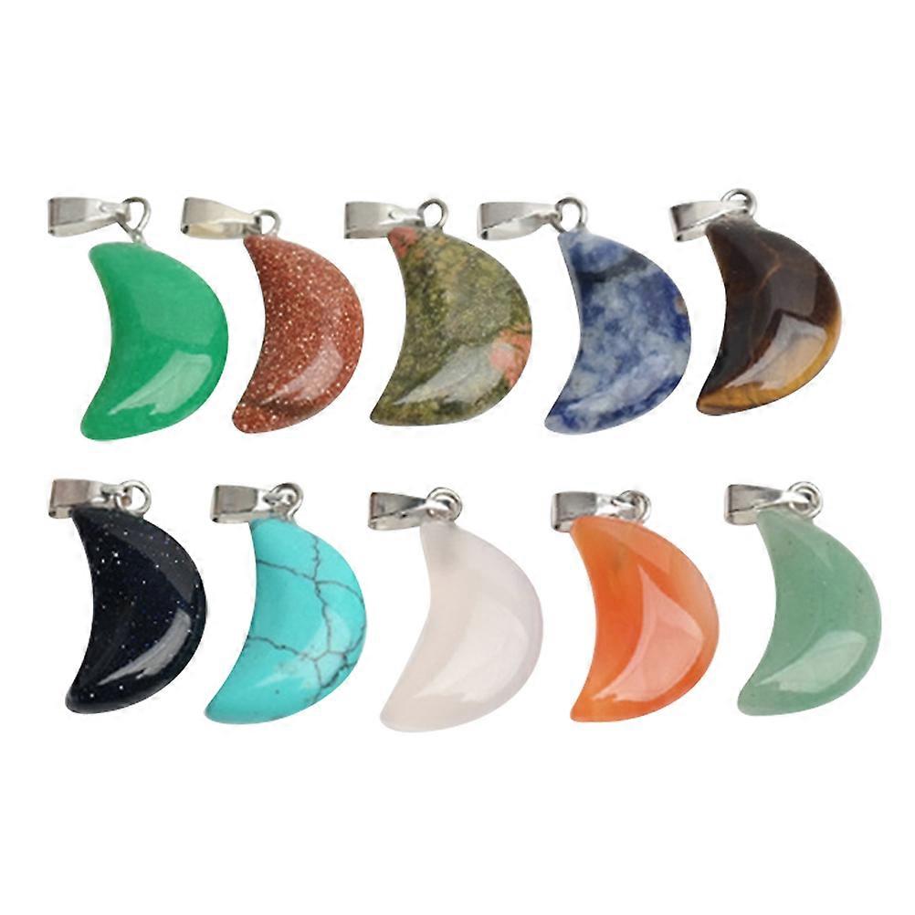 Crescent Moon Pendant Charm 10pcs Natural Stone Necklace Crescent Shaped Moon Charm Pendant Set Random Color