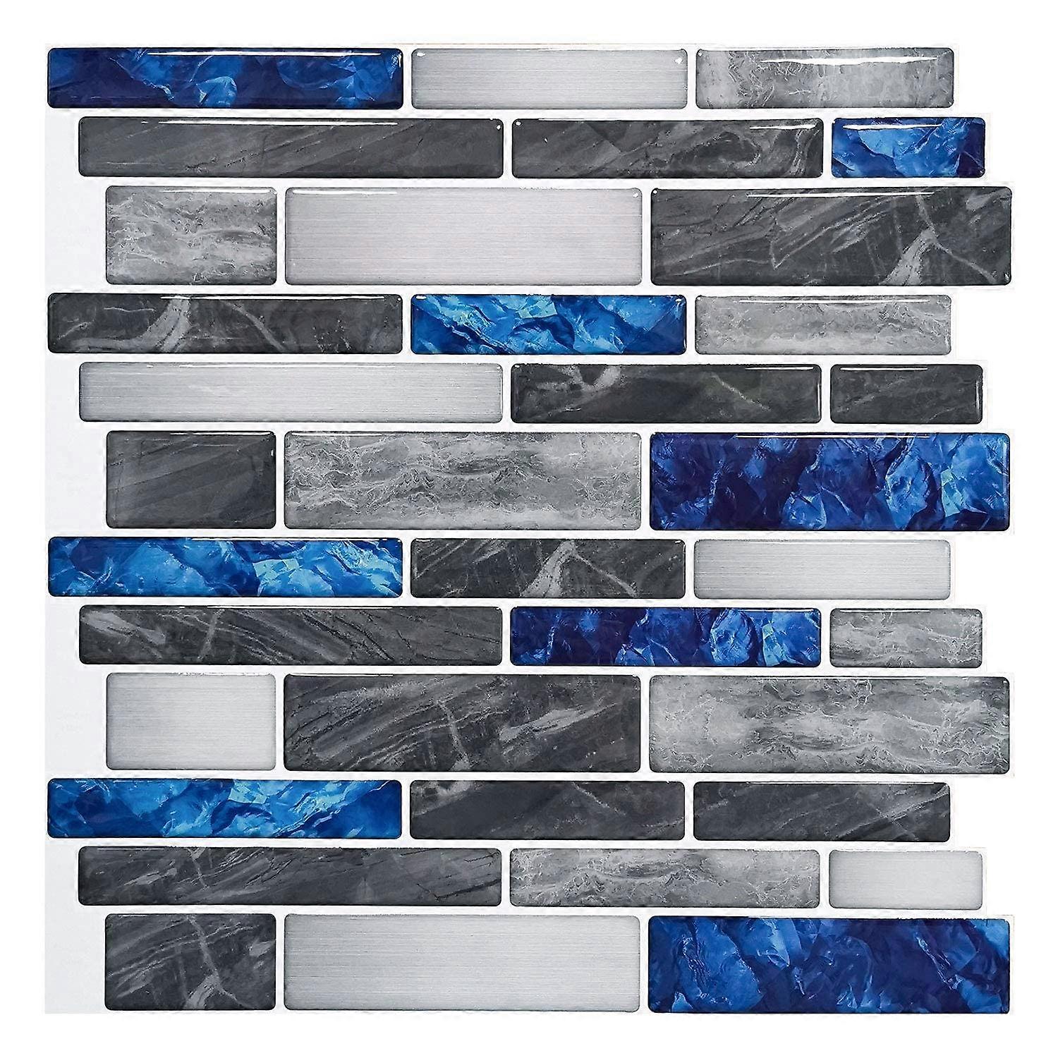 Art 3D Tile Stickers Set Of 10 Mould-Resistant Waterproof Self-Adhesive Marble Art 30 X 30 Cm Blue