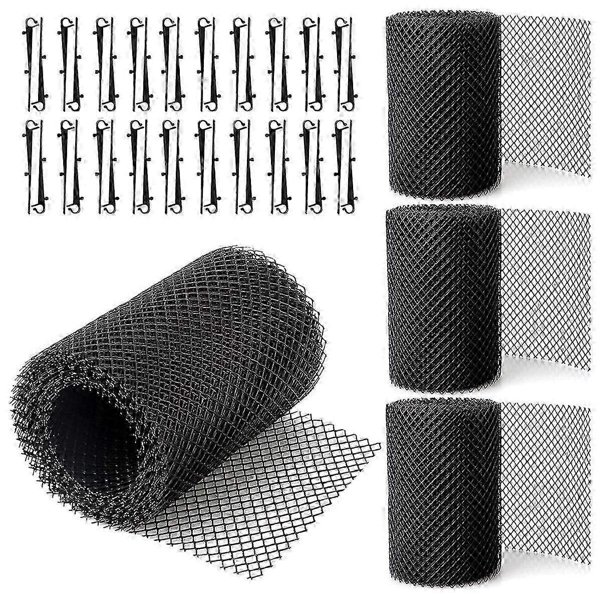 4Pack Gutter Guard Mesh Rolls, 20 Feet Gutter Leaf Guards with 40 Clip Hooks, DIY Rain Gutter Covers