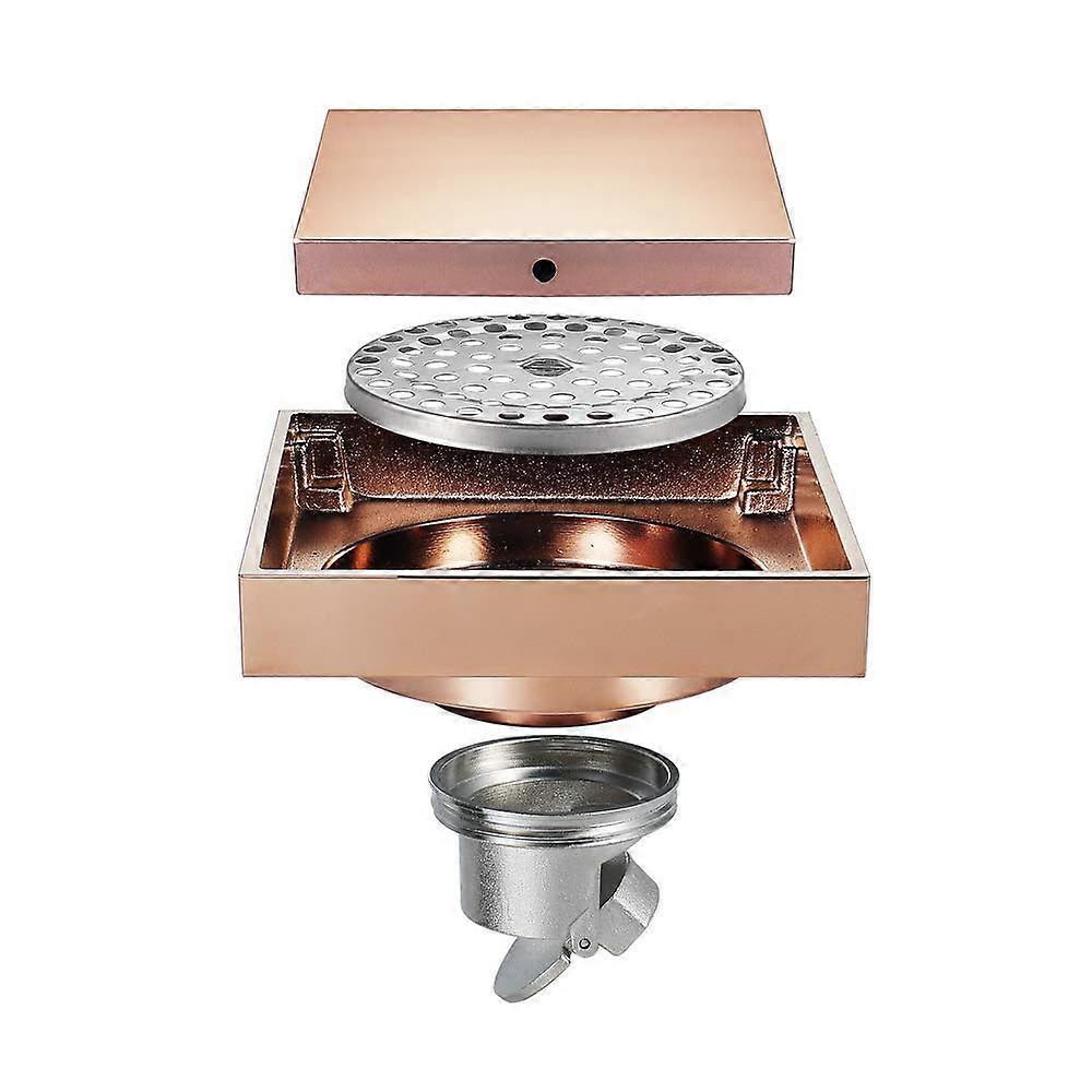 Square Brass Shower Floor Drain With Removable Cover Grid, Easy Cleaning, Brass Finish