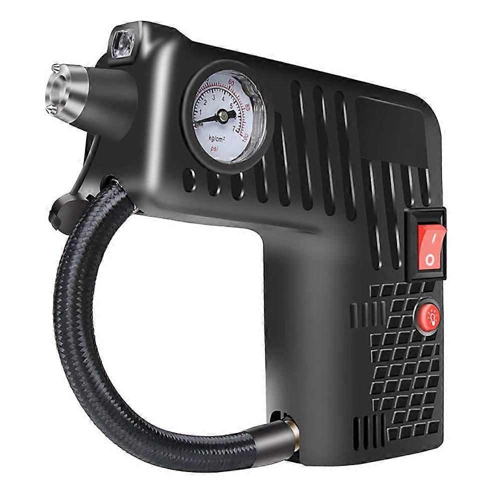 Inflatable Pump Air Compressor Portable Air Inflator Safety Hammer Led Illumination for Car Bicycle Balls Black Ref: 8381