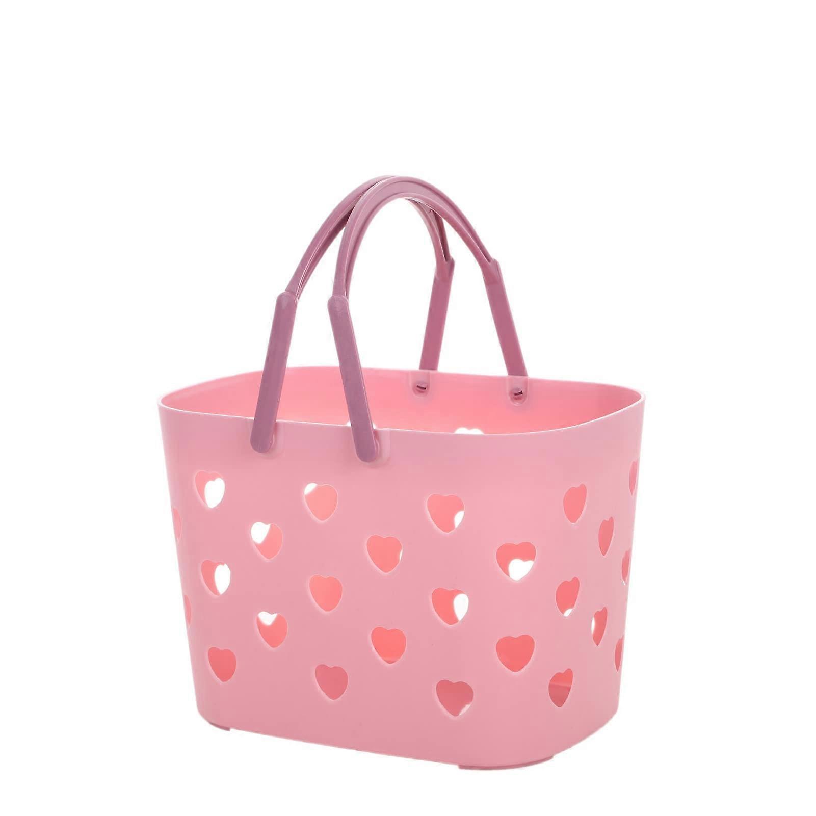 Shower Basket Plastic Small Caddy With Handle Smoother Edges Portable Large Capacity Cutout Design Bathroom Roseate
