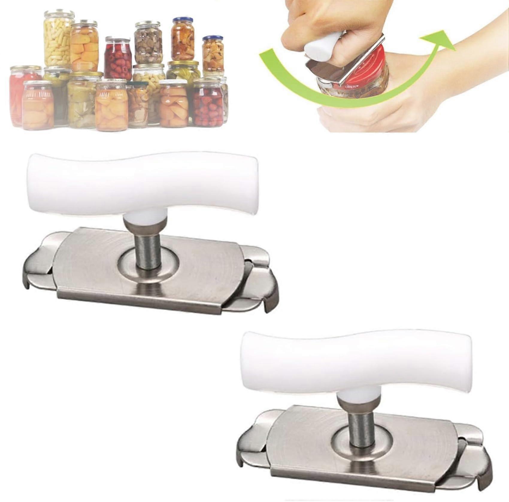 Effortless Arthritis Jar Opener for Weak Hands, Adjustable Grip Stainless Steel Lid Remover, Easy Open Bottle and Tin Cap Opener (White, Set of 2)
