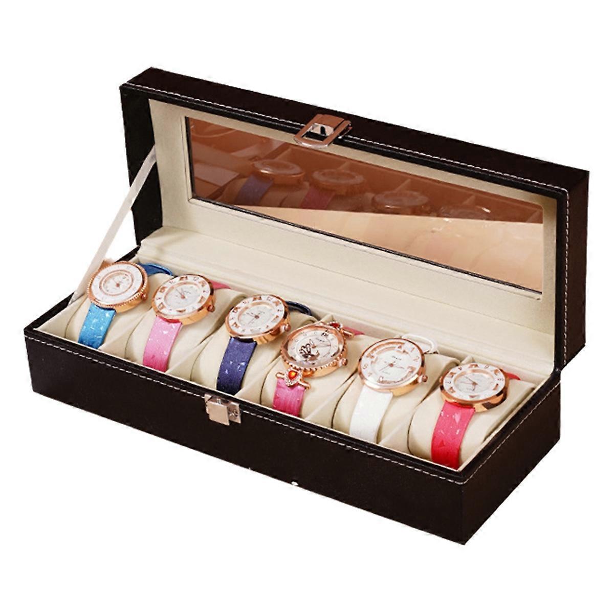 Leather Watch Box Watch Storage Box Watch Display Box 6 grid