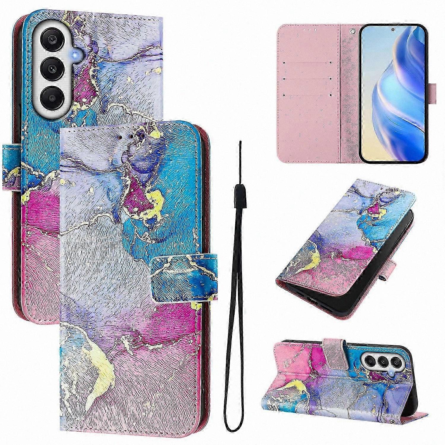 Pattern Printed Wallet Case with Strap for 5G Phones