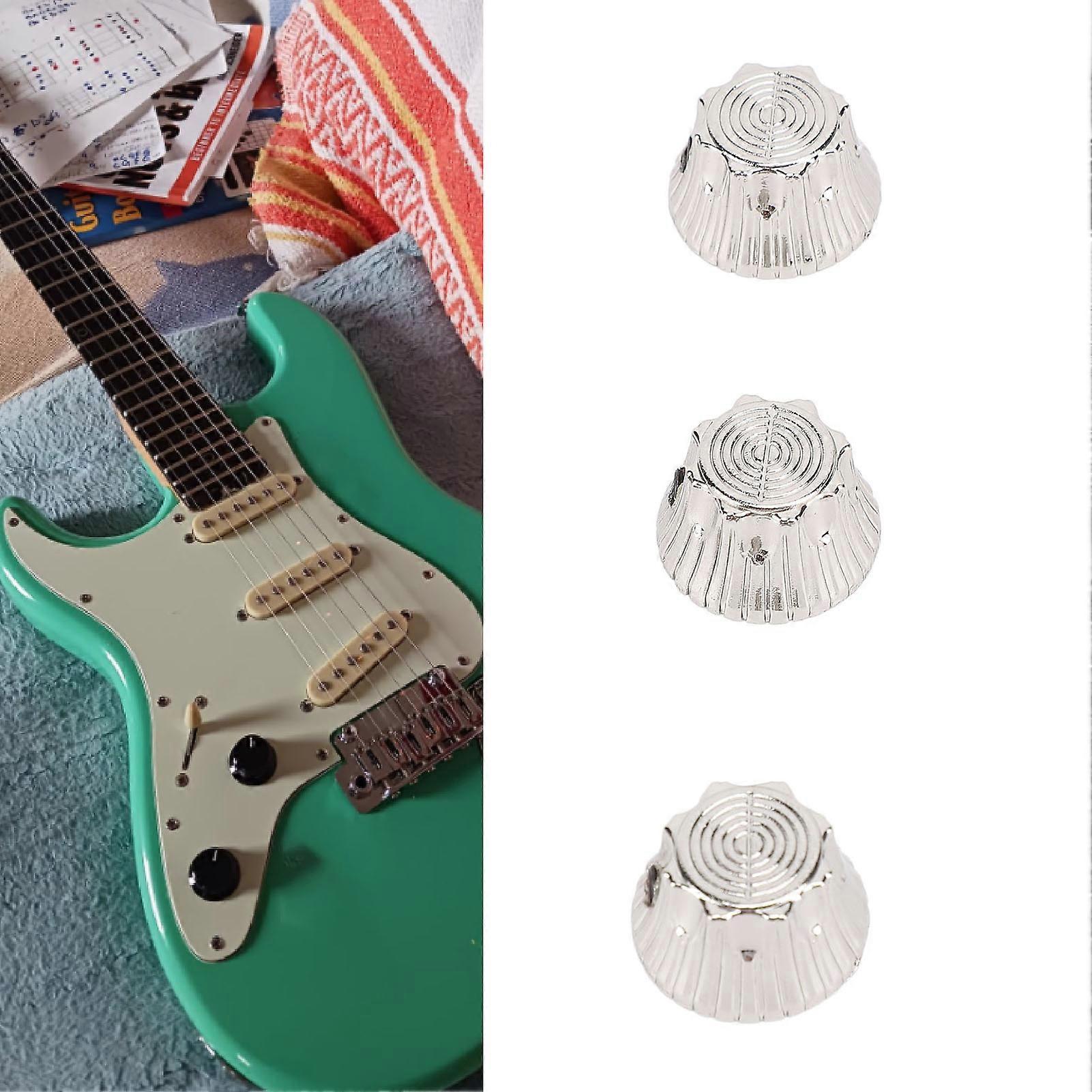 3Pcs Silver Metal Electric Guitar Knobs 6.8mm Dome Top Hat