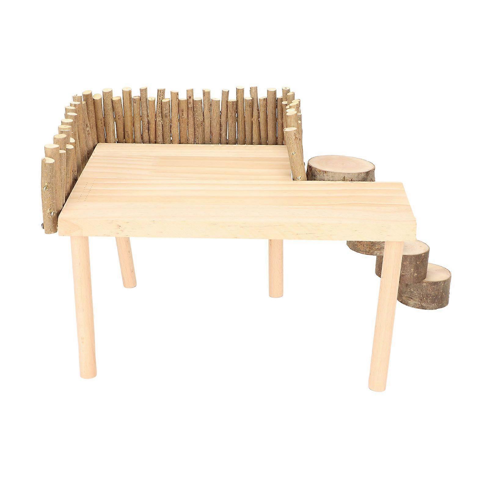 Hamster Climbing Platform Natural Wood Stable Multifunctional Hamster Playground with Rotatable Ladder for Small Pets