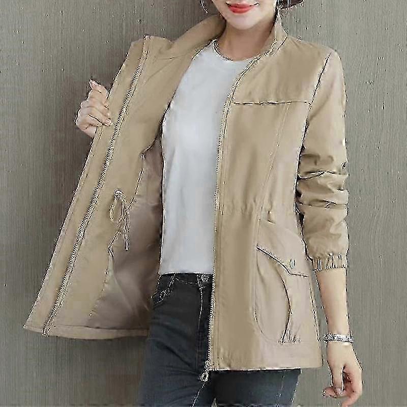 Double Layer Damen Windbreaker Kurzmantel Mode Plus Size mit Stehkragen für Frühling Herbst Trends