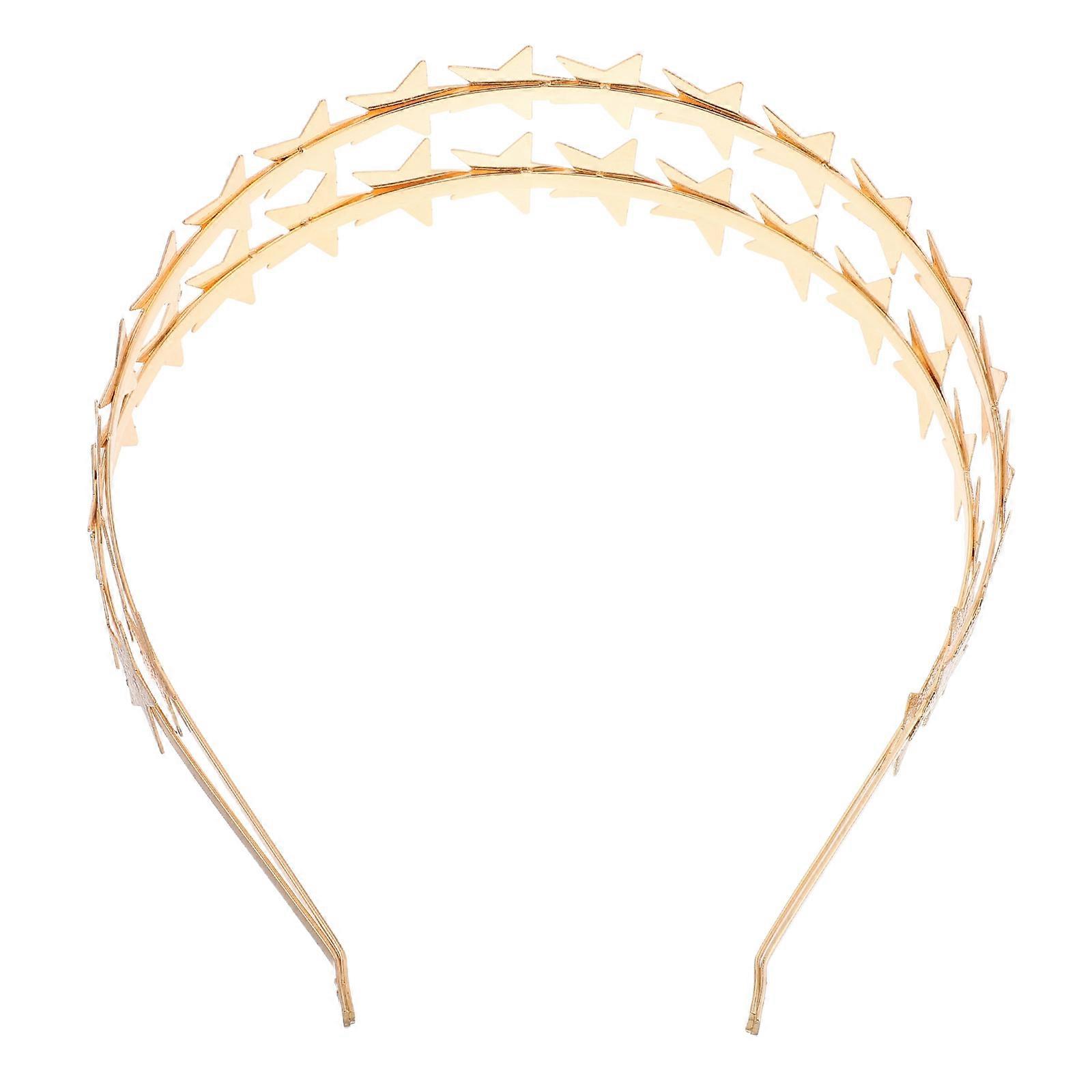 Golden Plated Headband with Shiny Star Embellishments for Decor Versatile Design Comfortable Double