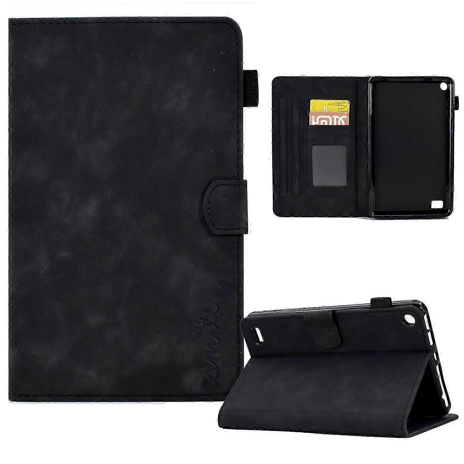 For Kindle Fire 7 2019/2017/2015 Embossed Smile Flip Tablet Leather Case