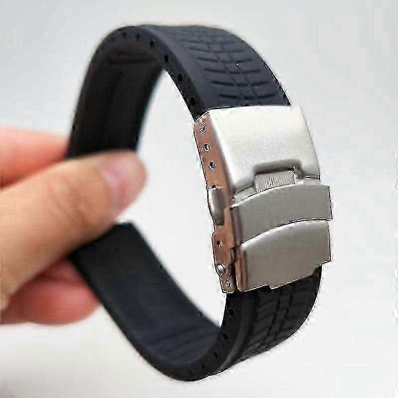 Pulseira de relógio esportiva de borracha ajustável à prova d'água com alça de fivela dobrável 20/22 / 24mm