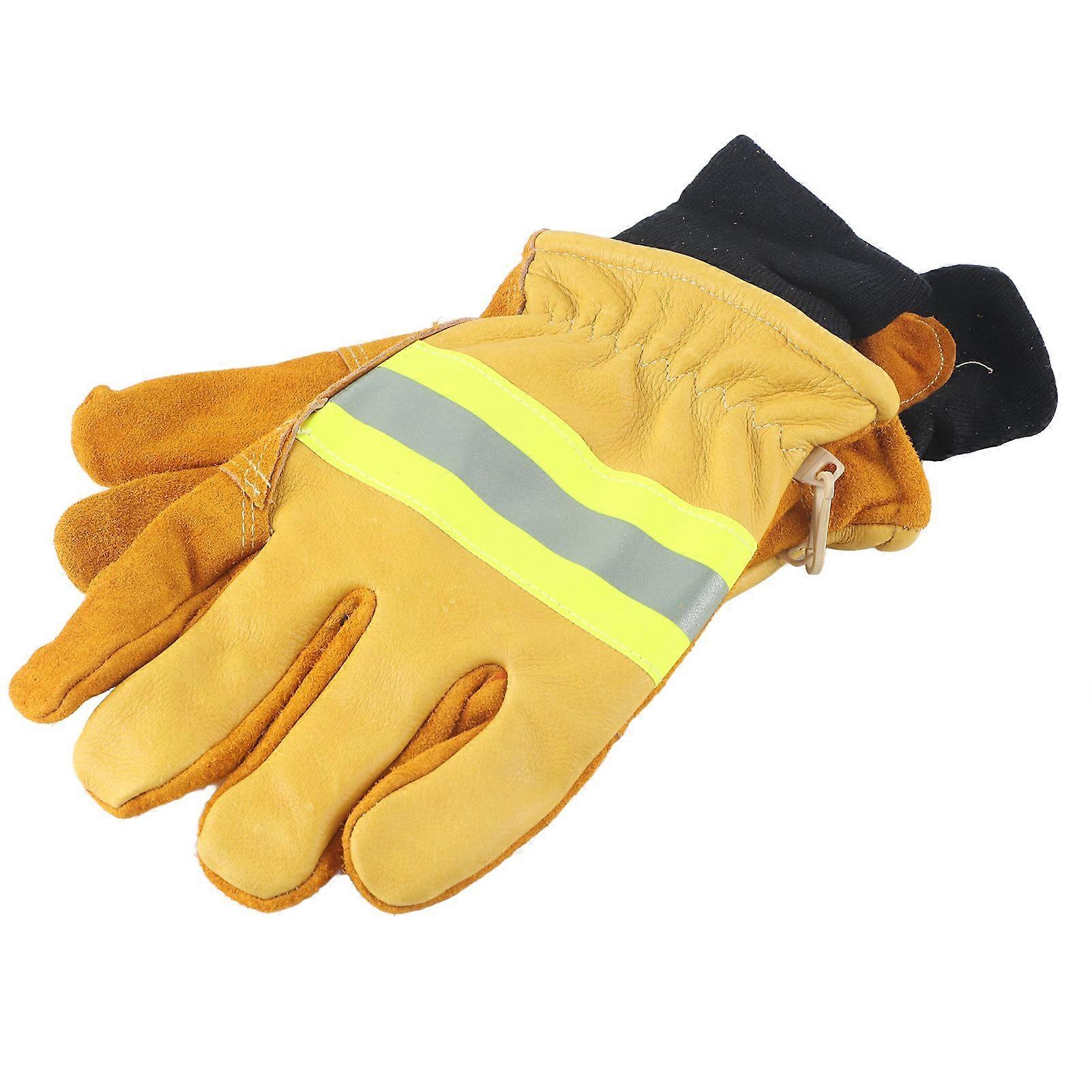 Pair of Cow Leather Gloves Fireproof Heat Resistant Long Safety Gloves