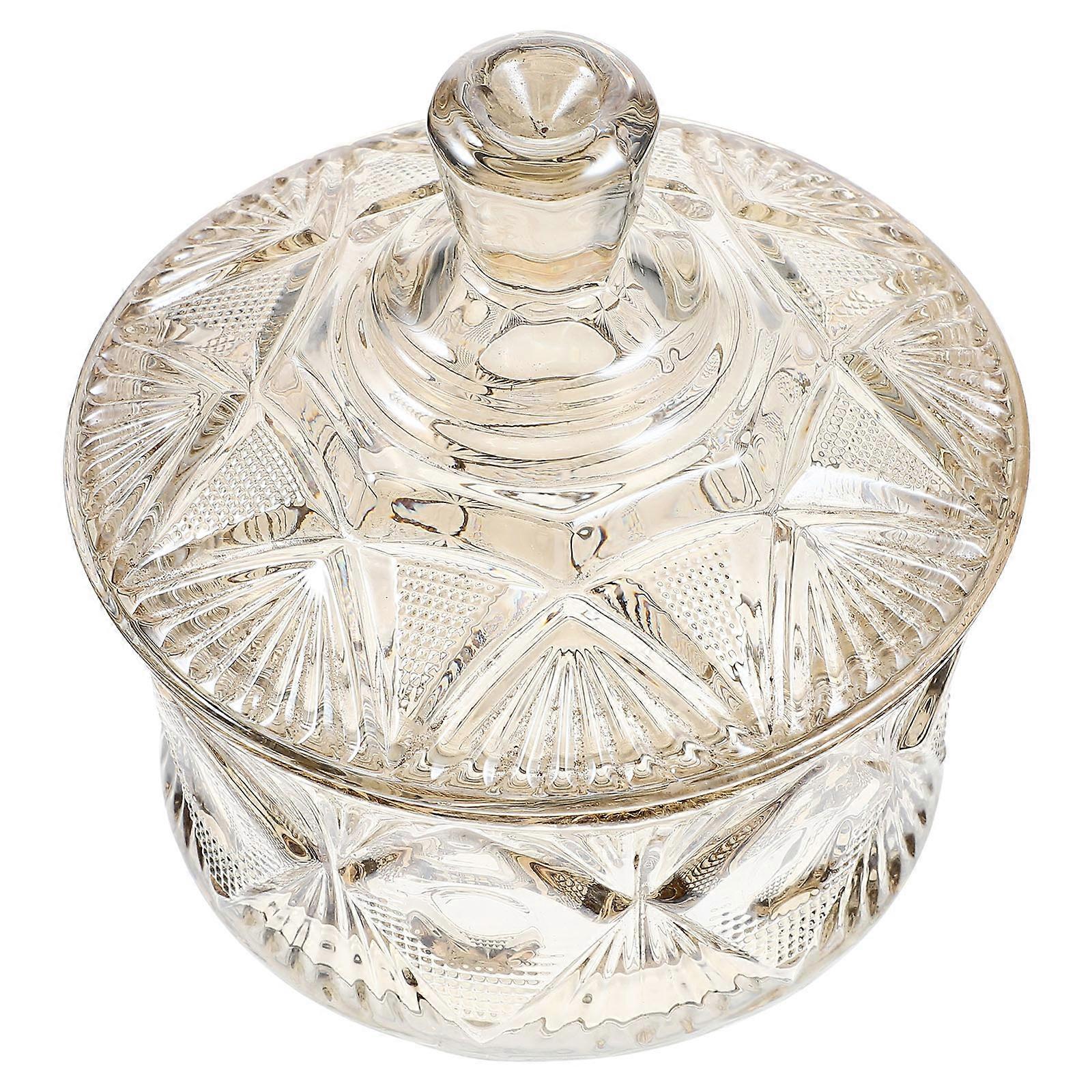 Light Brown Glass Candy Jar with Lid for Storing Household Use